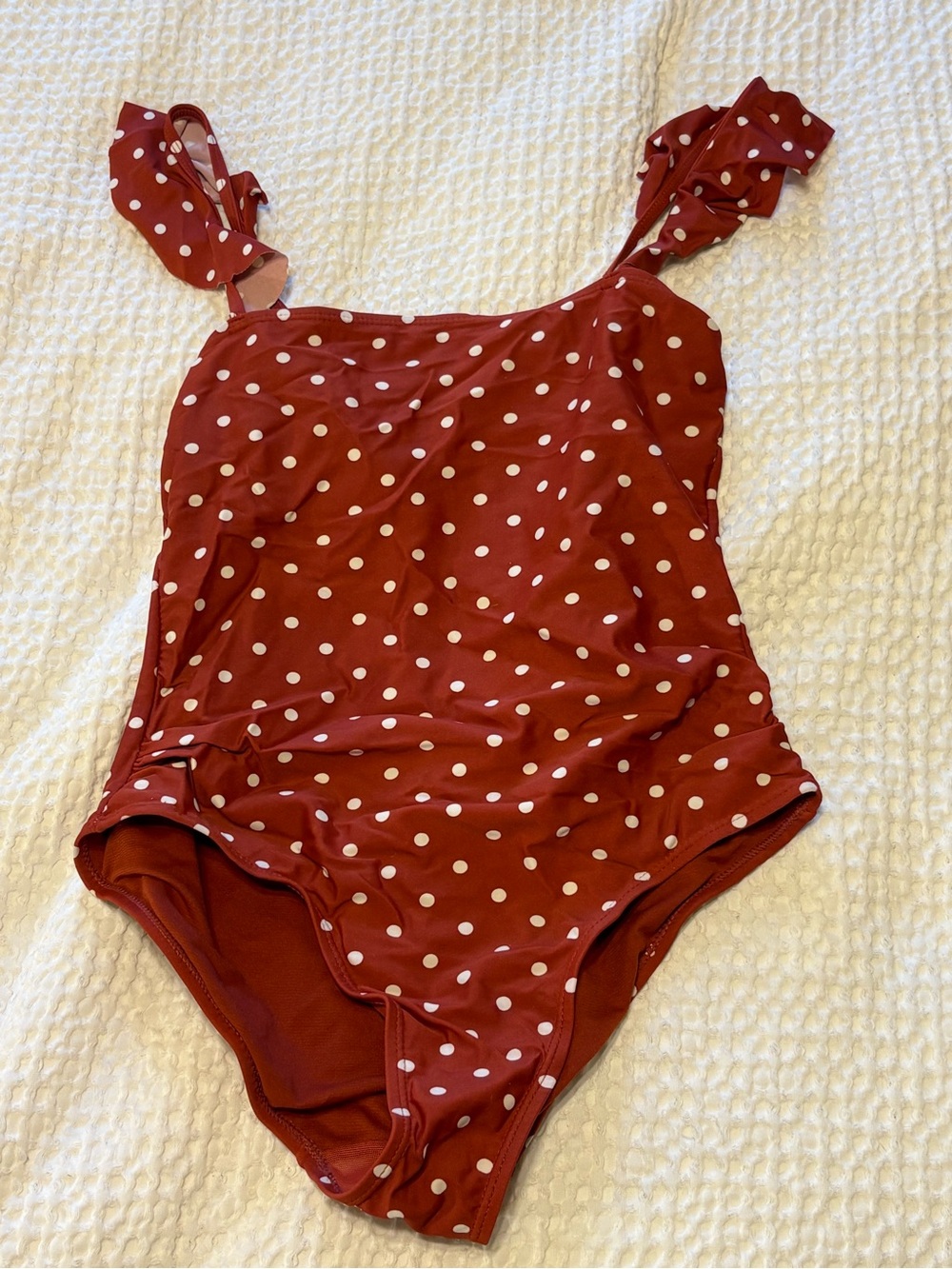 Xhilaration Rust Red Polka Dot One-Piece Swimsuit with Ruffle Straps